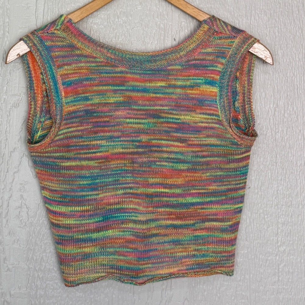 33 Coastal Rainbow Space Dye Twist Back Knit Crop Top Sweater Summer Casual